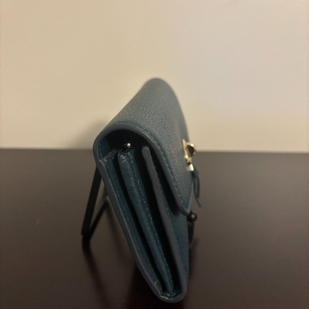 Kate Spade Marti Dark Blue Green Pebbled Leather Large Slim Flap Wallet - Picture 3 of 10